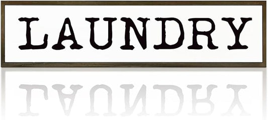 Laundry Signs Wall Decor, Rustic Hanging Decor, Wood Sign for Home Bathroom Laundry Room, Farmhouse Table Shelf Decoration, Framed Box Wood Signs 17.8x4x1.2 inches by WKYAER