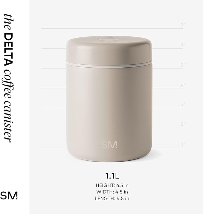 Simple Modern Delta Coffee Canister | Airtight Vacuum Seal with Auto-Reseal Technology | Ceramic Lined Stainless Steel Container for Coffee Grounds, Beans, Tea | 1.1L, Almond Birch