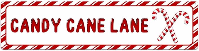 Candy Cane Lane Christmas Metal Sign Vintage Print Art Poster Tin Hanging Plaque for Home Kitchen Patio Yard Office Cafe Coffee Bar Front Door Wall Decor Novelty Gift 16" x 4" by SCAZOMV