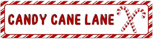 Candy Cane Lane Christmas Metal Sign Vintage Print Art Poster Tin Hanging Plaque for Home Kitchen Patio Yard Office Cafe Coffee Bar Front Door Wall Decor Novelty Gift 16" x 4" by SCAZOMV