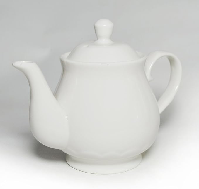 White Porcelain Teapot, Small Lotus Tea Pot Coffee Tea Water Pot Vintage Ceramic Gooseneck Little Kettle (14oz)