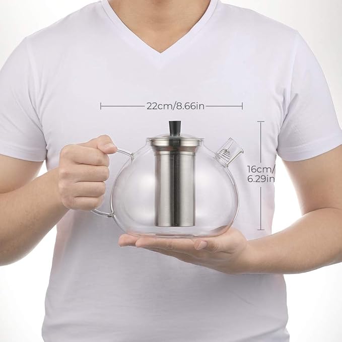 67oz XL Large Glass Teapot with Infuser Stovetop Safe, Tea Pots for Loose Tea Glass, Glass Tea Kettle for Stove Top, Clear Teapot with Strainer for Loose Tea (2000 ml)