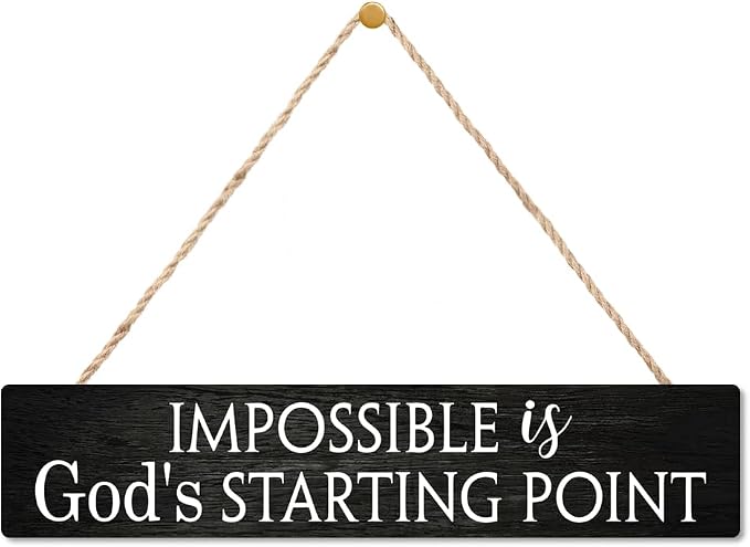 AGMDESIGN Impossible Is God's Starting Point Wood Sign, Christian Wall Art Decor for Shelf Desk Door, Inspiring Wooden Hanging Plaque for Home Church Youth Fellowship Farmhouse Bedroom Office by Unknown
