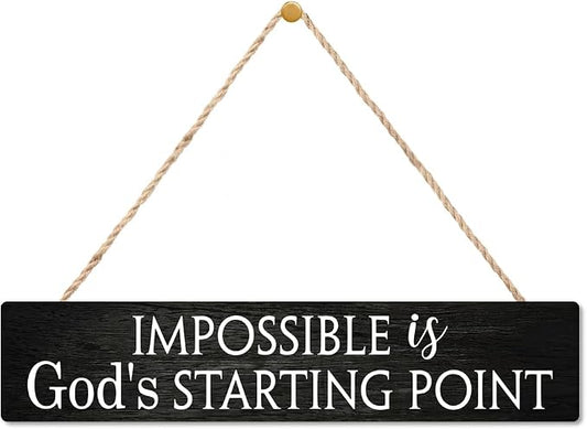 AGMDESIGN Impossible Is God's Starting Point Wood Sign, Christian Wall Art Decor for Shelf Desk Door, Inspiring Wooden Hanging Plaque for Home Church Youth Fellowship Farmhouse Bedroom Office by Unknown