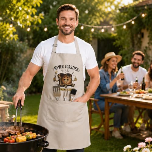 Never Toastier Funny Cooking Apron for Women Men, Kitchen Gift | Burnt toast artwork and a witty quote bring playful humor to cooking, baking, grilling, and everyday kitchen routines - Image 7