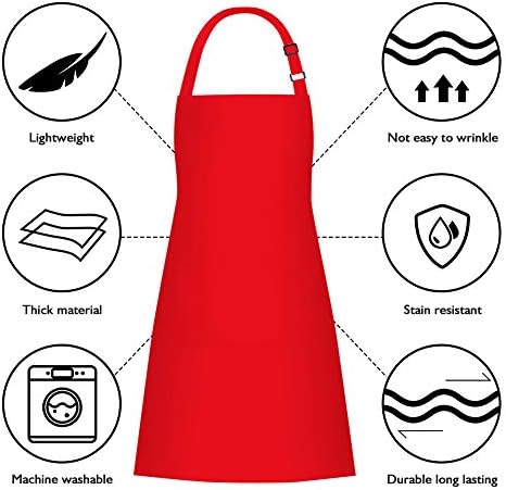 Jubatus 4 Pack Bib Aprons with 2 Pockets Cooking Chef Kitchen Apron for Women Men, Red - Image 6