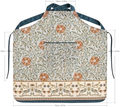 patdrea Blue Floral Linen Apron with Pocket,French Kitchen Garden Chef BBQ Aprons for Women and Men,Crisscross Back Straps - Image 6