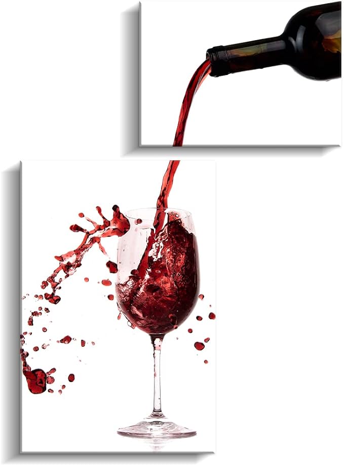Pinetree Art Wine Wall Decor for Kitchen Modern Kitchen Wall Art Dinning Room Wall Decor 2 Panels Wine Canvas Art for Home Kitchen Decoration (wine a bit) - Image 4