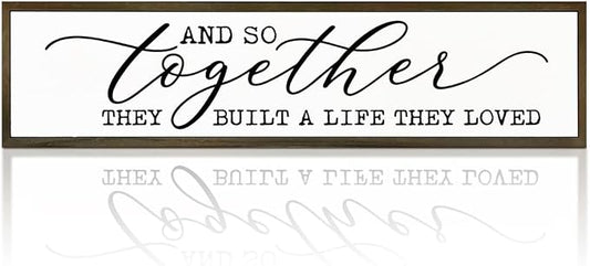 WKYAER Rustic Home Decor, Decorative Wooden Wall Plaque, Farmhouse Decoration Sign, Tabletop Decor, Inspirational Wood Signs for Home, Together They Built A Life They Loved Sign 17.8x4x1.2 inches by WKYAER
