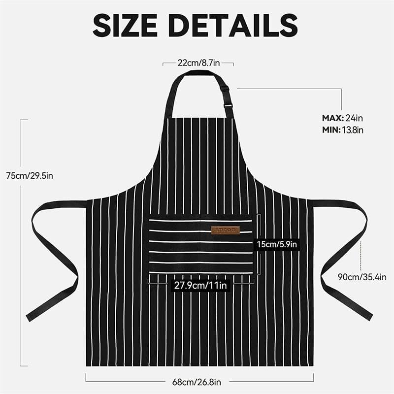 Chef Apron Bib Apron with 2 Large Pockets Adjustable Neck Strap Kitchen Apron Cooking Apron Stripes Baking Apron - Image 2
