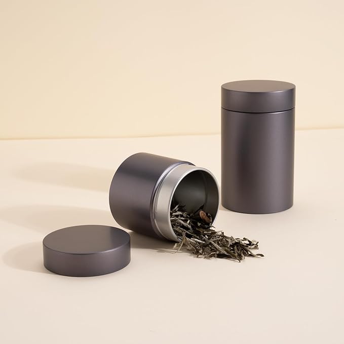3 Packs Tea Tin Canister for Loose Tea Metal Tea Canister 9 oz 15 oz Round Tin Can for Coffee Beans Tea Container for Kitchen Storage Sugar Matcha Spice Powder (Grey, L_2.95x4.92)