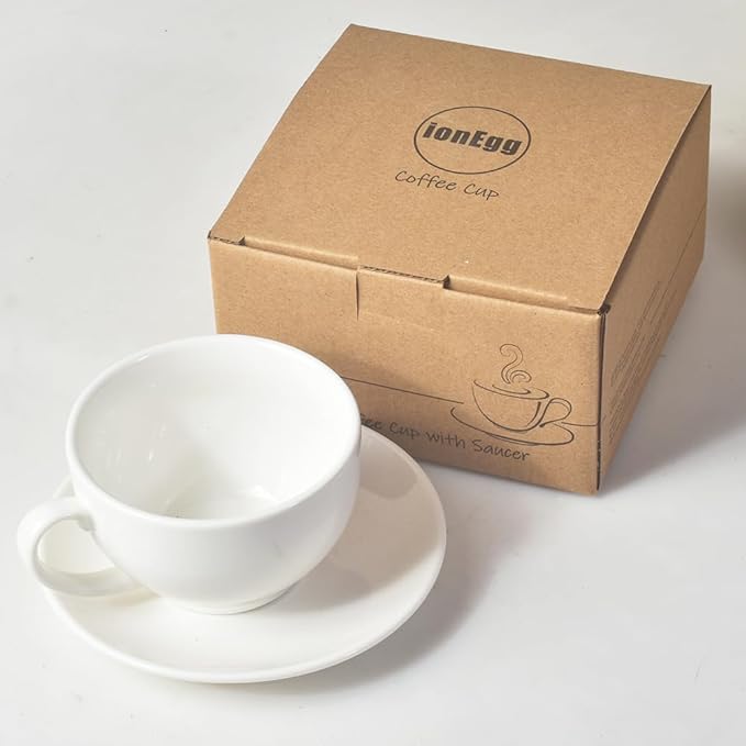 Porcelain Coffee Cup with Saucer 220ml/7.3oz for Cappuccino, Latte, and Tea, Elegant White