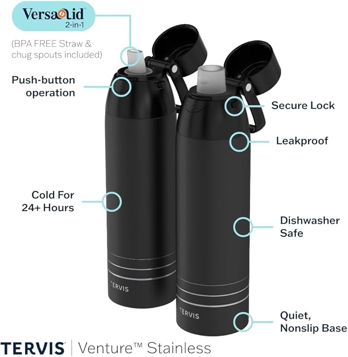 Tervis Venture Water Bottle Inkreel - Colorburst Triple Insulated Tumbler Travel Cup Keeps Drinks Cold & Hot, 36oz, Stainless Steel