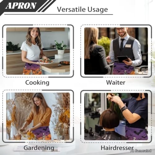Server Apron with 3 Pockets 13 Inch Short Half Waist Aprons Waterproof Cooking Aprons for Women Men - Image 5