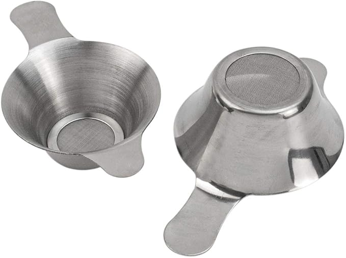 AUEAR, 2 Pack Different Size Stainless Steel Mini Strainer Fine Mesh Tea Funnel Coffee Filter with Double Handles