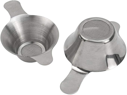 AUEAR, 2 Pack Different Size Stainless Steel Mini Strainer Fine Mesh Tea Funnel Coffee Filter with Double Handles