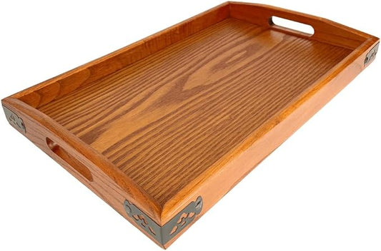 JapanBargain 1608, Wooden Serving Tay with Handle Rectangle Butler Tray Breakfast Lunch Bento Dinner Tray Tea Serving Tray Platter, 16.5 x 10.75 inch