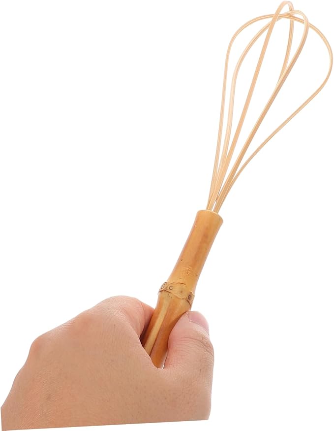 ABOOFAN Bamboo Egg Whisk Ergonomic Handle Manual Multi-use Kitchen Mixer for Eggs Cream and Dough Baking Tool for Home Chefs and Bakeries
