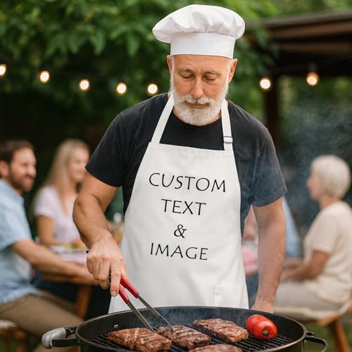 Custom Apron Women Men with Pockets Personalized Name Logo Cooking Aprons | Customizable Full Length Cotton Twill, Add Any Text Photo or Business Logo, Two Deep Pockets, 14 Colorways - Image 5