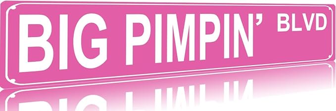 Big Pimpin BLVD Metal Street Tin Sign Funny Vintage Slim Pink Tin Signs 16 x 4 Inch Wall Art Decor Iron Poster for Home Farmhouse Bar Cafe Garage Indoor Outdoor Gift by Unknown