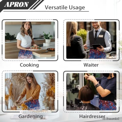 Server Apron with 3 Pockets 13 Inch Short Half Waist Aprons Waterproof Cooking Aprons for Women Men - Image 5