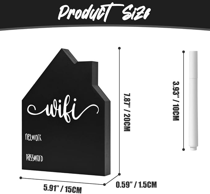 WiFi Password Sign Wooden WiFi Sign Wireless Network Sign Table Chalkboard for Restaurant Supermarket Office Home Bar Coffee (7.87" HX5.91 W Black4)