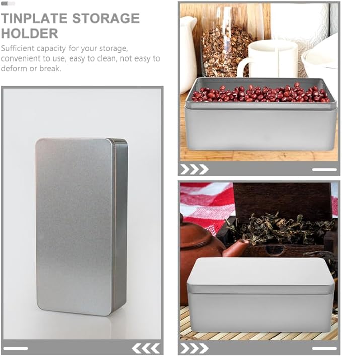 Rectangular Tinplate Tea Box with Lid 9.25 Inch Metal Storage Container for Loose Leaf Tea Bags Kitchen Organization and Wedding Candy Storage