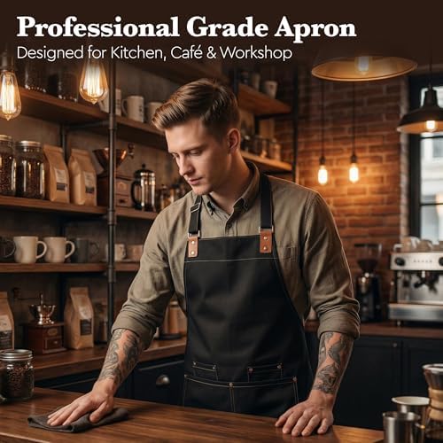 206 GSM Thickened Work Apron with 4 Pockets, Waterproof Resistant Kitchen Apron for Men,Women, Adjustable Apron for Cooking BBQ Barber Barista Server Tattoo Artist Gardening - Image 6