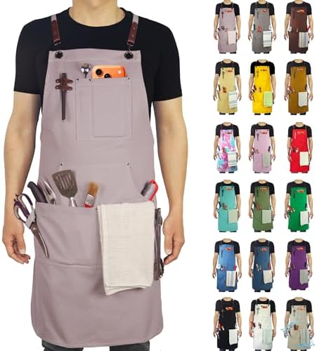 Kitchen Apron, Work Apron, Canvas Apron, Grey | Multiple Pockets, Gardening, Painting, BBQ, Artist, Carpenter, Sizes M to XXL by Stenffy