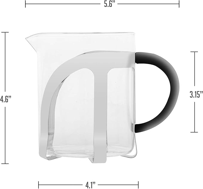 OVENTE French Press Coffee Maker, 20oz Heat Resistant Borosilicate Glass, BPA-Free Brewing Pot with 4-Level Filter System and Stainless Steel Plunger for Cold Brew Coffee, Tea and More, Clear FGC20T