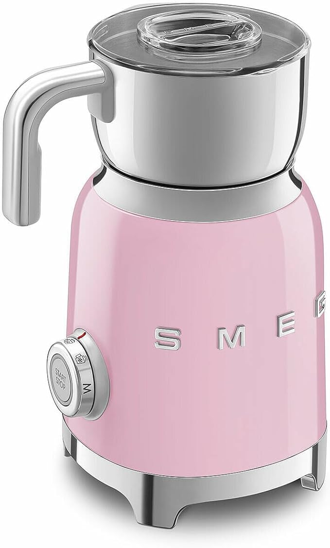 SMEG Retro 50's Style Milk Frother with 2 Disks 6 Preset Programs Hot or Cold Frothing and Induction Heating (Pink)