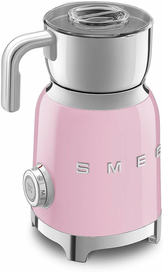 SMEG Retro 50's Style Milk Frother with 2 Disks 6 Preset Programs Hot or Cold Frothing and Induction Heating (Pink)