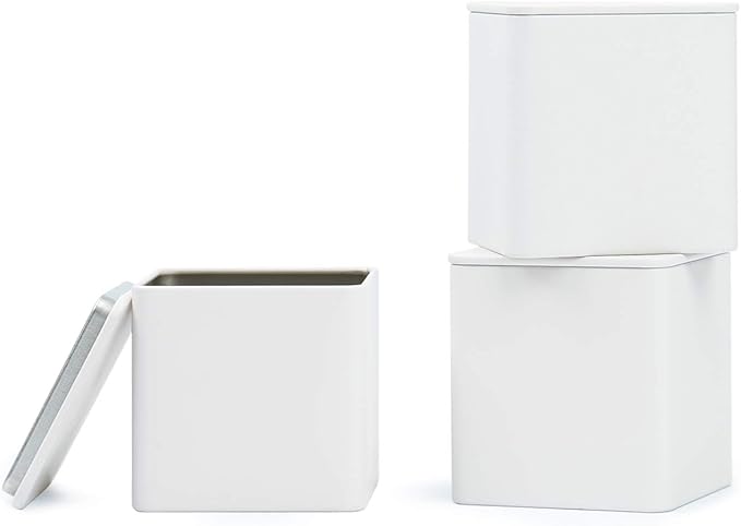 Square Tin Can Empty Cube Steel Box Storage Container kit 65mm Series for Treats, Gifts, Favors, Loose Tea, Coffee and Crafts, White, 3S