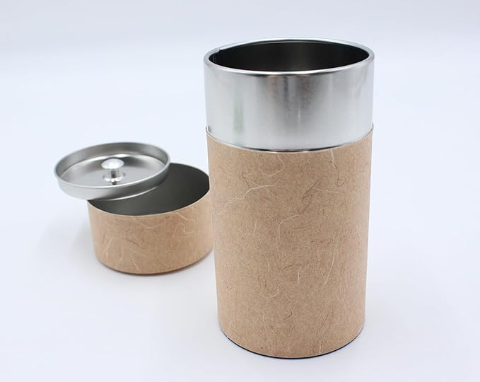 Japanese Pokkan Matcha Coffee Spice Tea Tin Canister Washi Paper Storage with Lid 7.05 oz Capacity (Unryugami Orange)