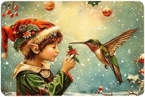 Christmas Elf and Vibrant Hummingbird - Vintage Metal Tin Sign, Festive Wall Art Decor for Gym, Cafe, Garage, Restaurant, Home, and Garden, Iron Material, 12x8 Inches by Unknown