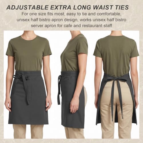Half Apron for Women Men Cotton Linen with 2 Large Pockets Waist Short Bistro Server Aprons Waiter Waitress Unisex - Image 4