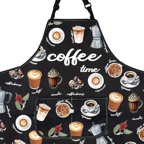 PXTIDY Coffee Time Kitchen Apron Barista Gift Home Cafe Gift Coffeeholic Gift Coffee Shop Apron For Waterproof Adjustable - Image 2