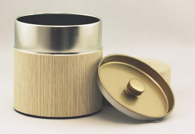 Natural Wood Tea Tin Canister : Oak/Wide 5.3oz (150g), Japan
