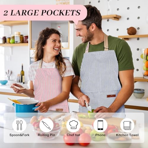 2Pack Adjustable Kitchen Apron for Women Men with 2 Pockets，Cotton-Polyester Blend Bib Aprons for Cooking,Baking - Image 4