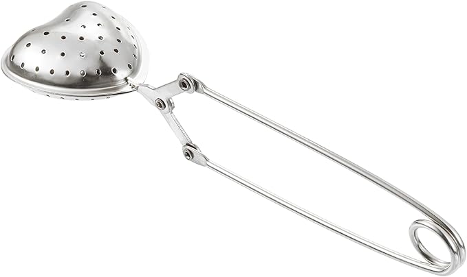 uxcell Heart Snap Tea Ball Infuser with Handle, Loose Tea Steeper, Stainless Steel Tea Strainer for Brew Loose Leaf Tea, Silver