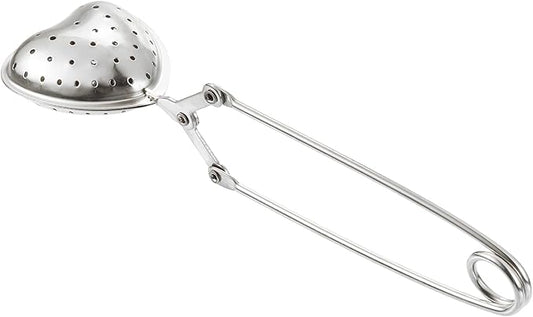 uxcell Heart Snap Tea Ball Infuser with Handle, Loose Tea Steeper, Stainless Steel Tea Strainer for Brew Loose Leaf Tea, Silver