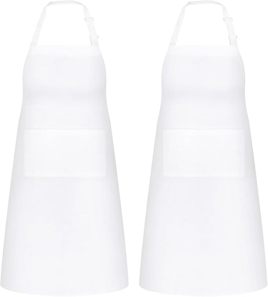 NLUS 2 Pack White Aprons with 2 Pockets for Women Men Kitchen Aprons with Pockets, Chef Aprons for Baking BBQ Cooking