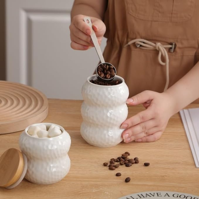 Ceramic Container, Ceramic Jar with Lid, Stackable Containers with Airtight Seal Container Kitchen Food Storage Jars for Serving Ground Coffee, Tea, Sugar, Spice and More (medium 15oz/450ml)