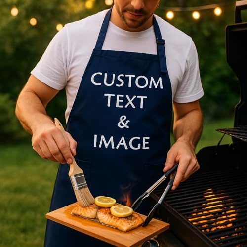 Custom Apron Women Men with Pockets Personalized Name Logo Cooking Aprons | Customizable Full Length Cotton Twill, Add Any Text Photo or Business Logo, Two Deep Pockets, 14 Colorways - Image 3