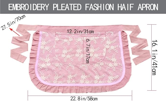 Unisex Chef Aprons White Retro Cotton Maid Short 2 Pockets Waist Waiter Waitress Half Apron - Image 9