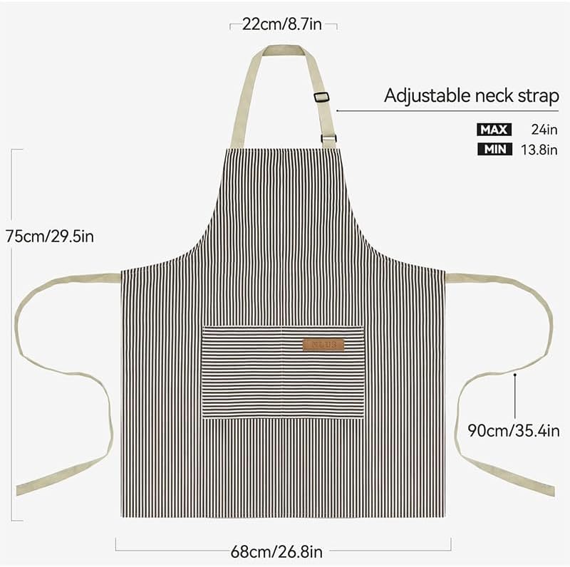 Chef Apron Bib Apron with 2 Large Pockets Adjustable Neck Strap Kitchen Apron Cooking Apron Stripes Baking Apron - Image 2