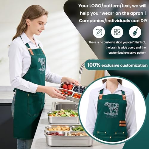 Personalized Waterproof Canvas Apron Custom Logo - Heavy Duty Cross Back 4 Pockets for Men Women Chef Barista - Image 2