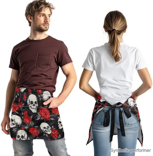 Server Apron with 3 Pockets 13 Inch Short Half Waist Aprons Waterproof Cooking Aprons for Women Men - Image 2