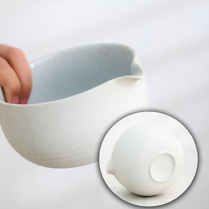 Matcha Set, Japanese Tea Set Includes Matcha Bowl with Spout, Matcha Whisk Holder (chasen), 15.2 oz Handcrafted Coarse Pottery Ceramic Matcha Kit for Matcha Lovers