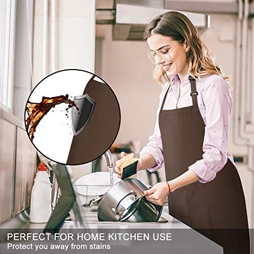 Jubatus 2 Pack Bib Aprons with 2 Pockets Cooking Chef Kitchen Apron for Women Men, Brown - Image 3